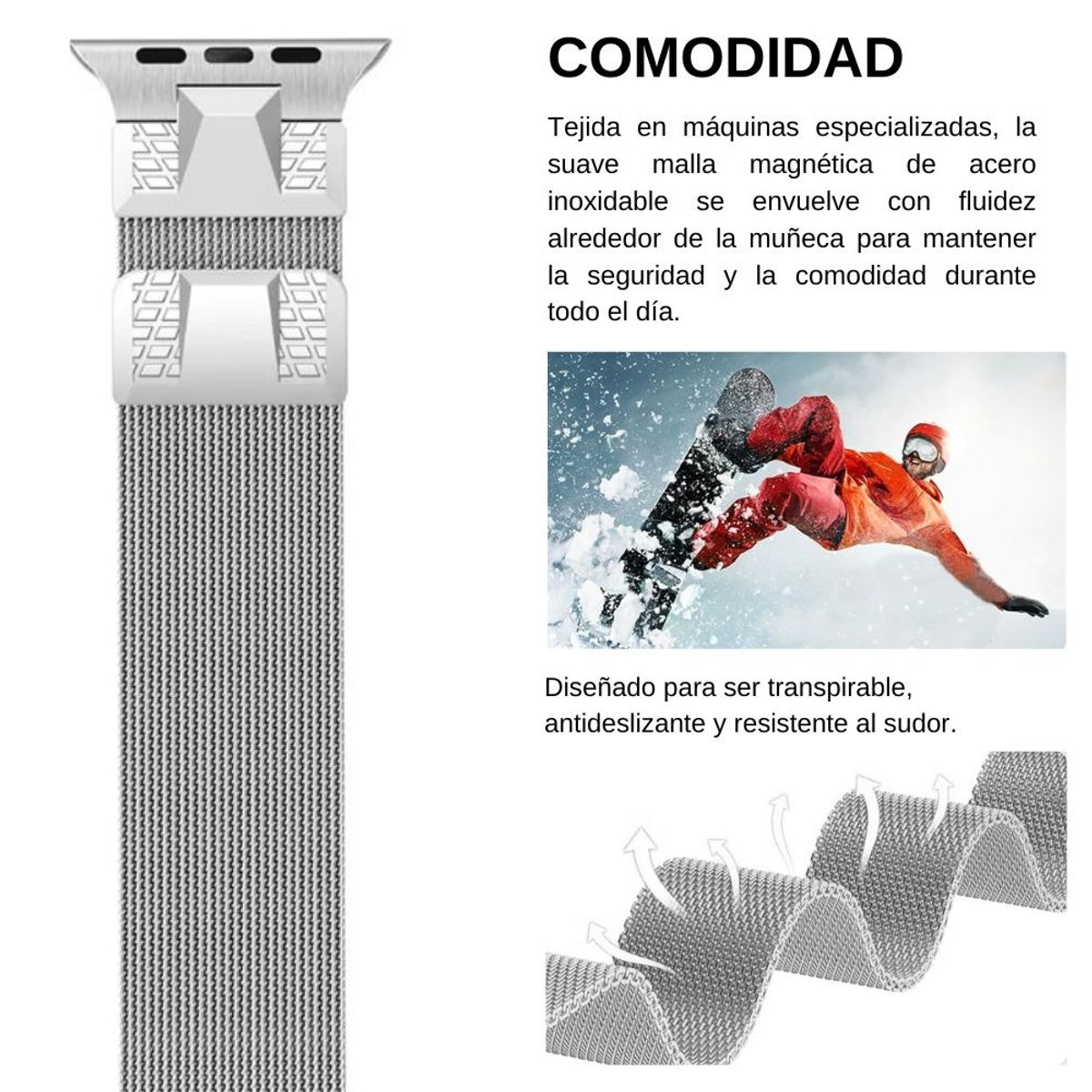 URVOI - Correa Acero Milanese Loop Ultra para Apple Watch 44-45-46-49mm Plata