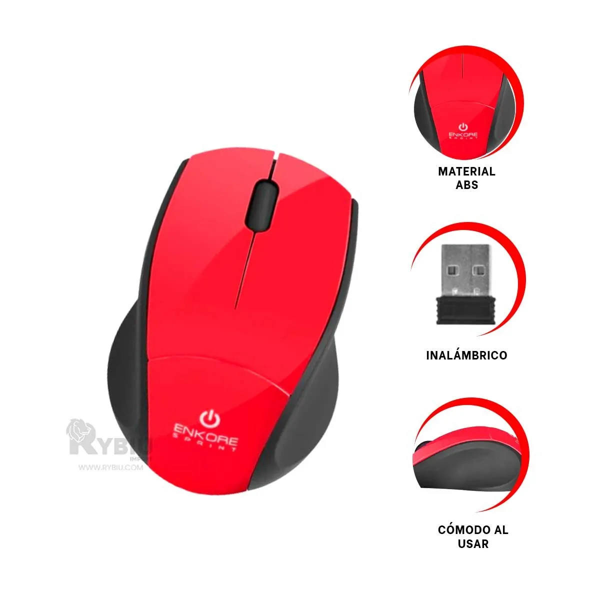 RYBIU IMPORT - Cursor Elegante EKM200 en Color Rojo Y+Post-it Adhesivos