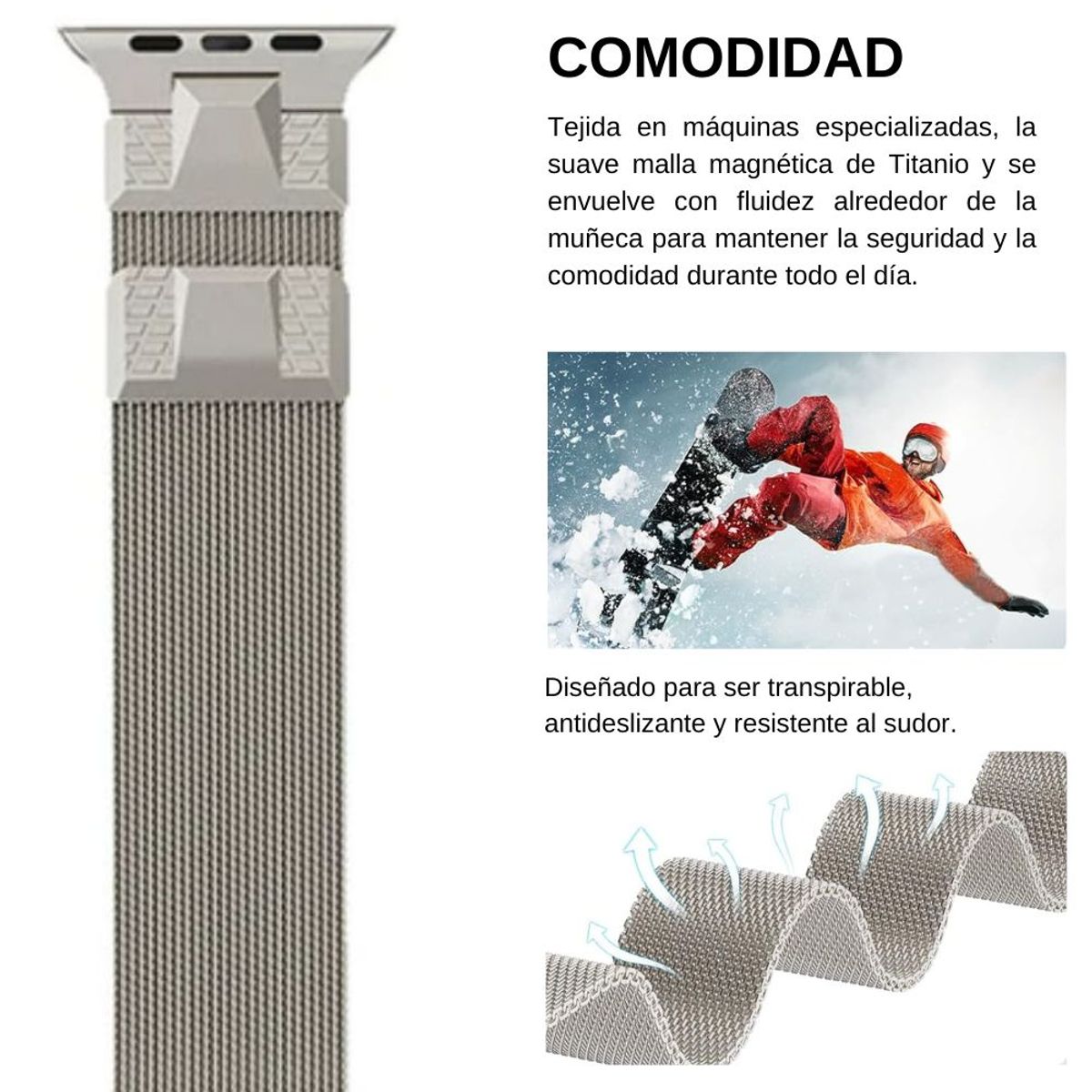 URVOI - Correa de Titanio Milanese Loop Ultra para Apple Watch 44-45-46-49mm