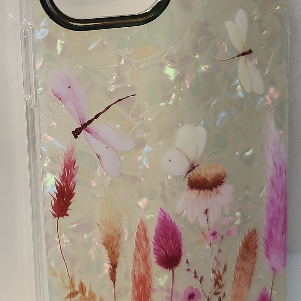 GENERICO - Case Transparente de Flores Rosas con Borde Dorado  para Iphone 13
