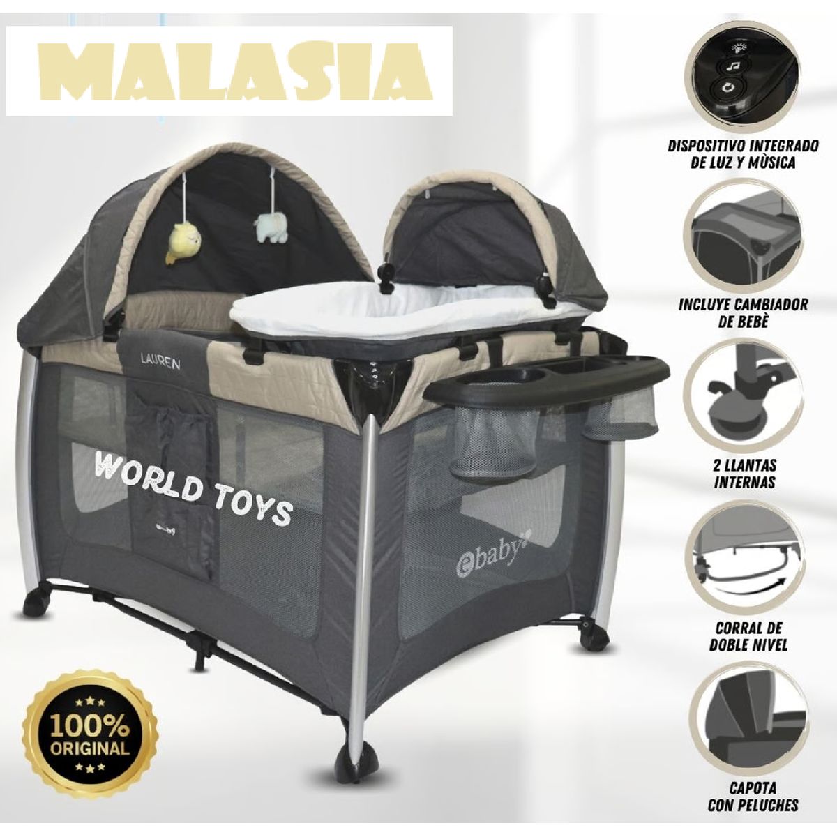 EBABY - Cuna Corral Ebaby de Lujo MALASIA  integrado Musica y Luz