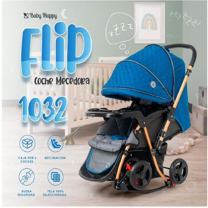 BABY HAPPY - Coche Cuna Mecedora de Lujo Grand Royce Flip - Azul