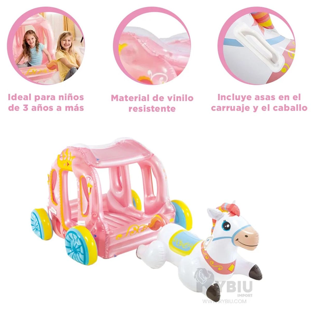 GENERICO - Carruaje de Princesa con Unicornio 1,45 x 1,35 x 1,04 cm