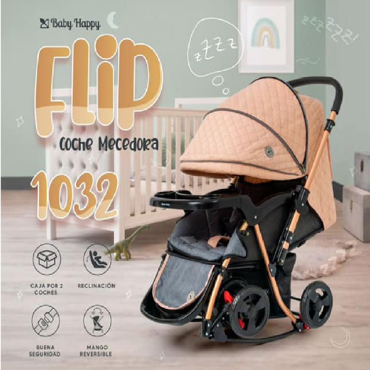 BABY HAPPY - Coche Cuna Mecedora de Lujo Grand Royce Flip -  Melón