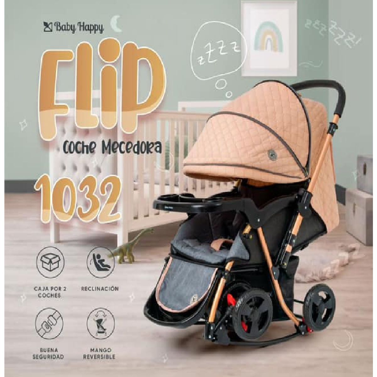 BABY HAPPY - Coche Cuna Mecedora de Lujo Grand Royce Flip -  Melón