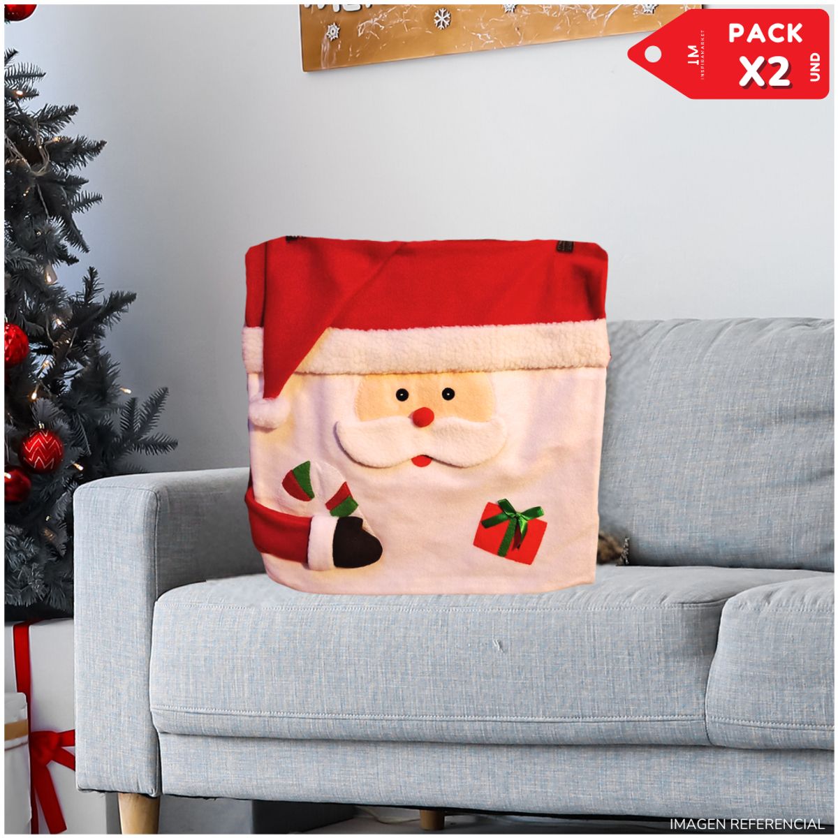 INSPIRA MARKET - Funda de cojin forro de almohada navideña Papa Noel PACK X2