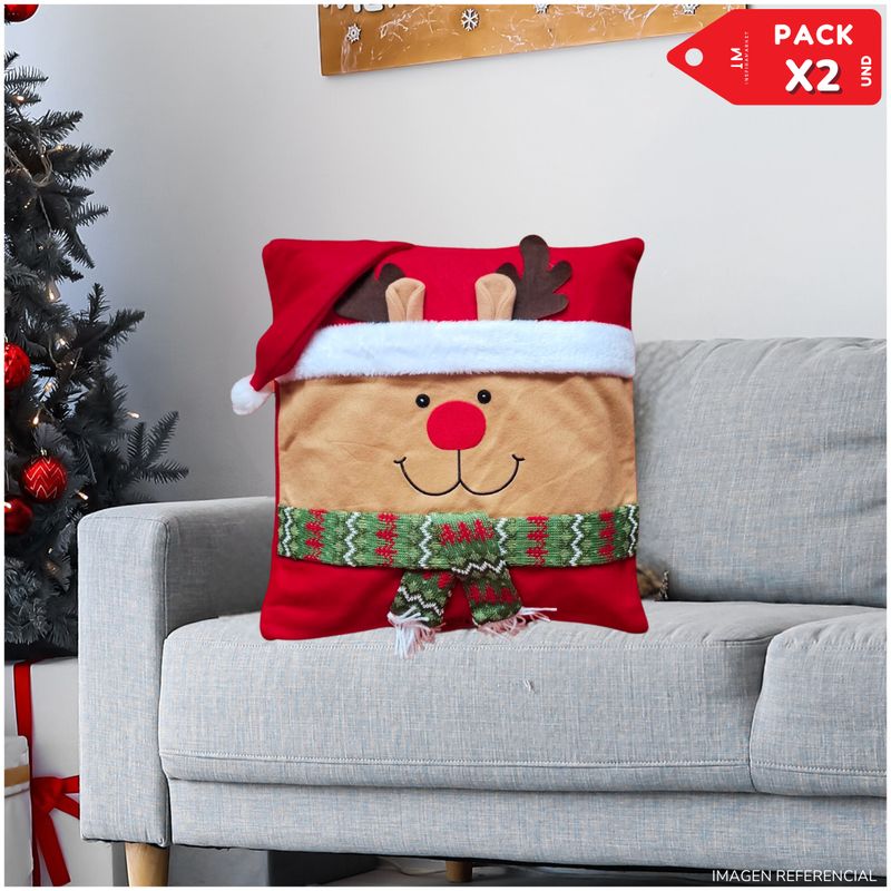 INSPIRA MARKET - Funda de cojin forro de almohada navideña Reno Rodolfo PACK X2