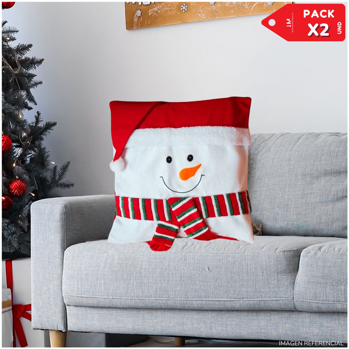 INSPIRA MARKET - Funda de cojin forro de almohada navideña Muñeco de Nieve PACK X2