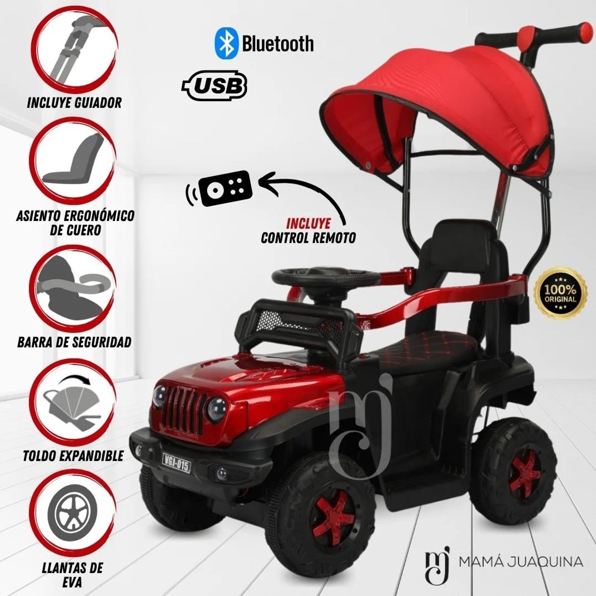 GENERICO - Correpasillo Guiador Buguie bluetooth Sonido y Luces Rojo