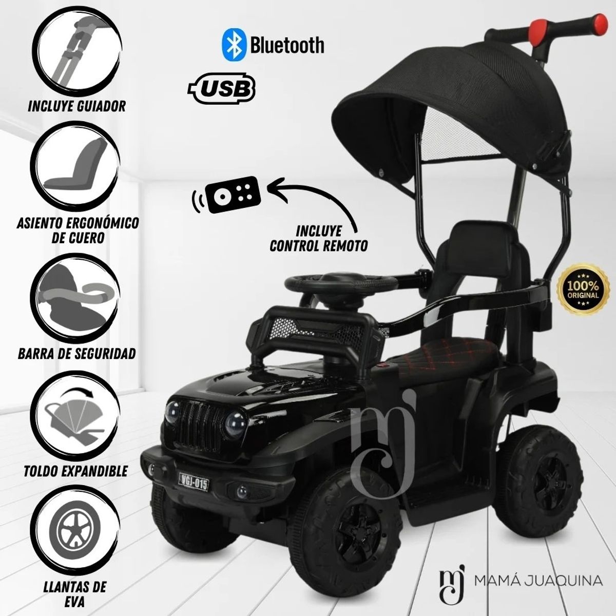 GENERICO - Correpasillo Guiador Buguie bluetooth Sonido y Luces Negro