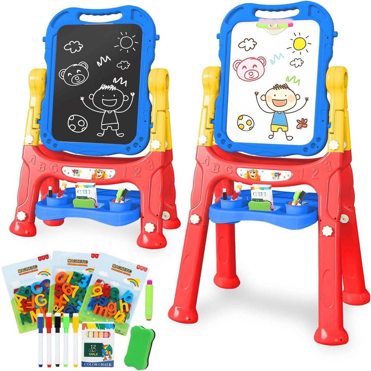 GENERICO - Pizarra con Altura Ajustable Doble Cara con Accesorios  Rojo