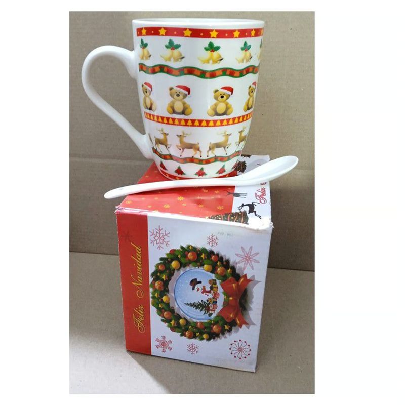 GENERICO - Taza De Navidad Cerámica Con Cucharita -  PACK DE 4