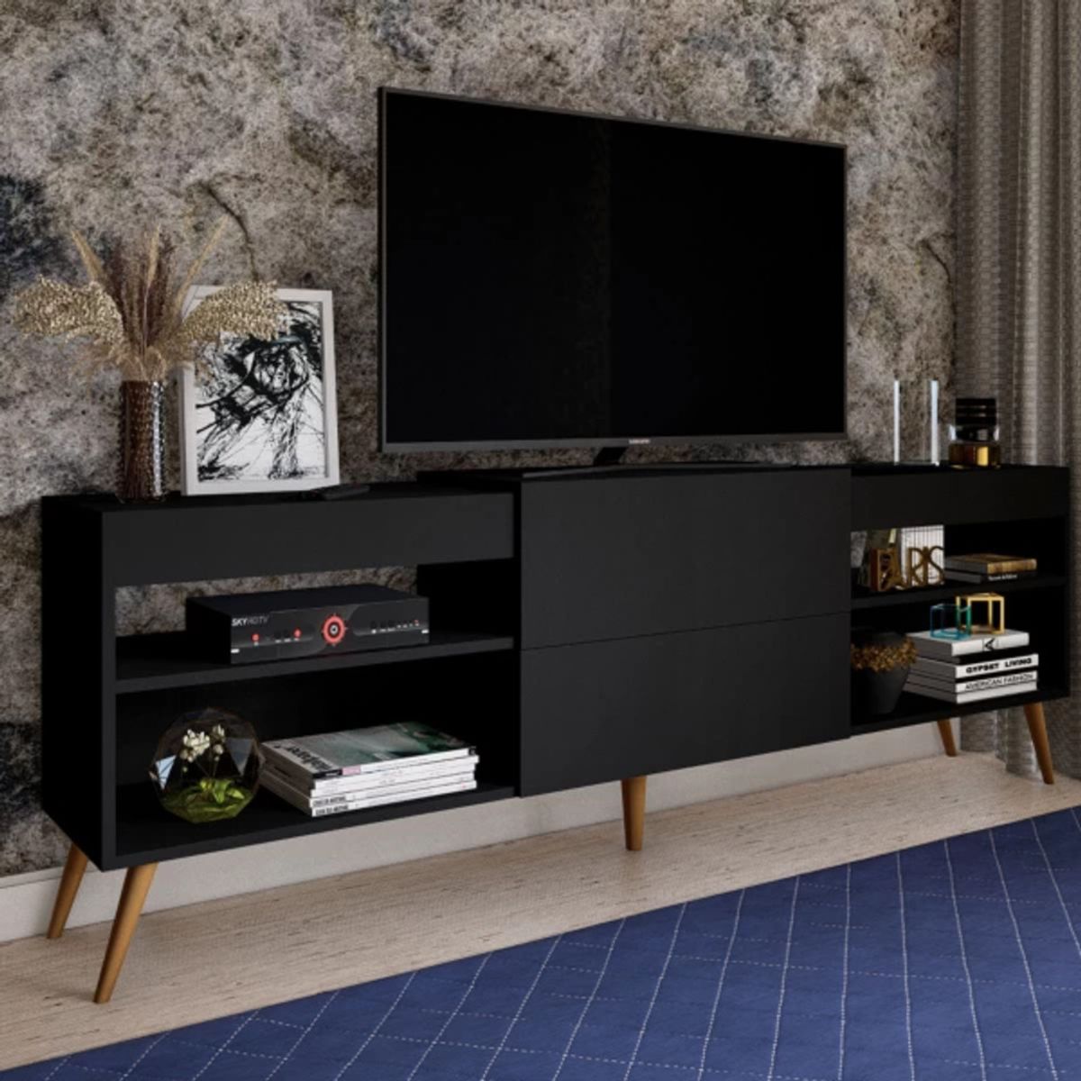 TU MESITA - Mesa de TV Moderna Aurora color Negro 1 puerta 1 cajón TU MESITA