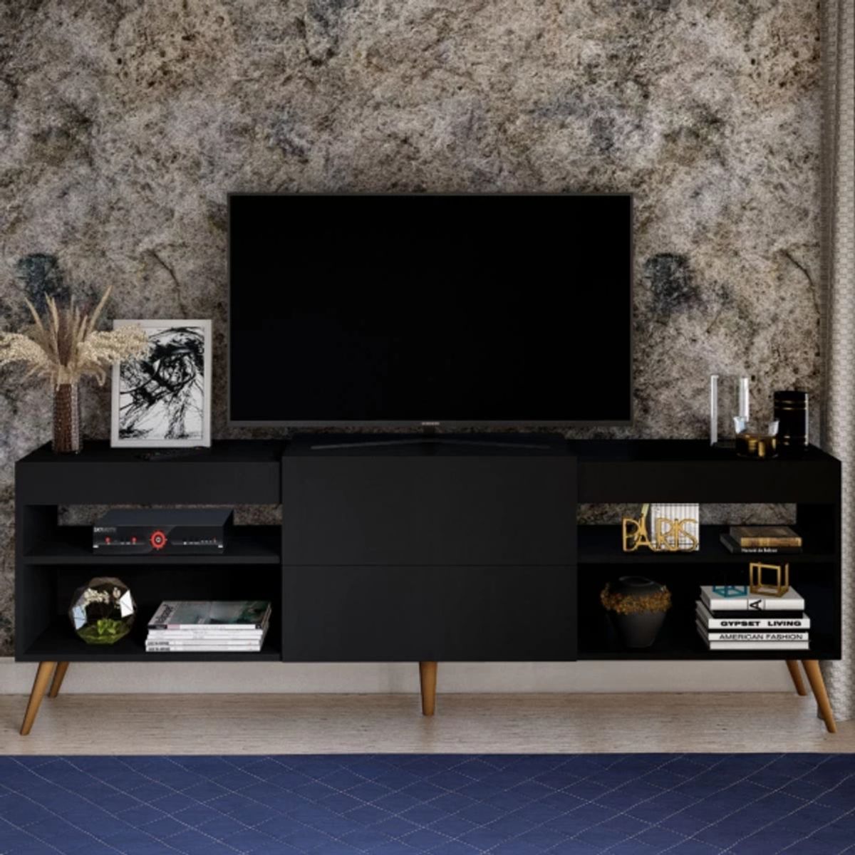 TU MESITA - Mesa de TV Moderna Aurora color Negro 1 puerta 1 cajón TU MESITA