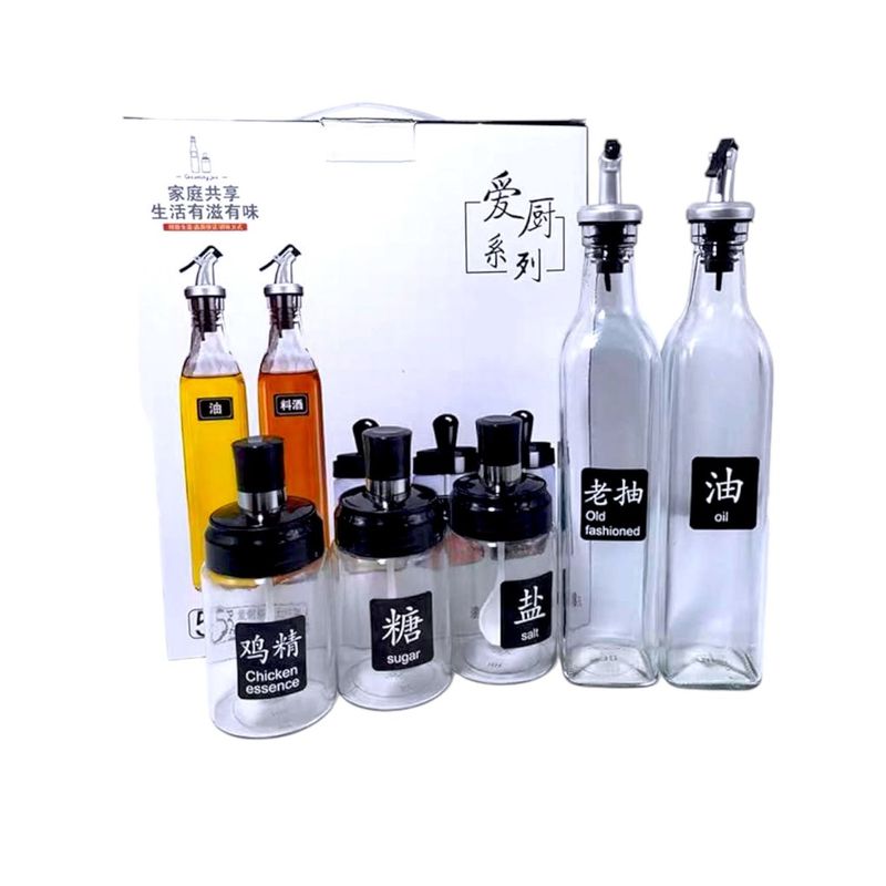 GENERICO - Set x 2 aceiteros y 3 condimenteros de vidrio