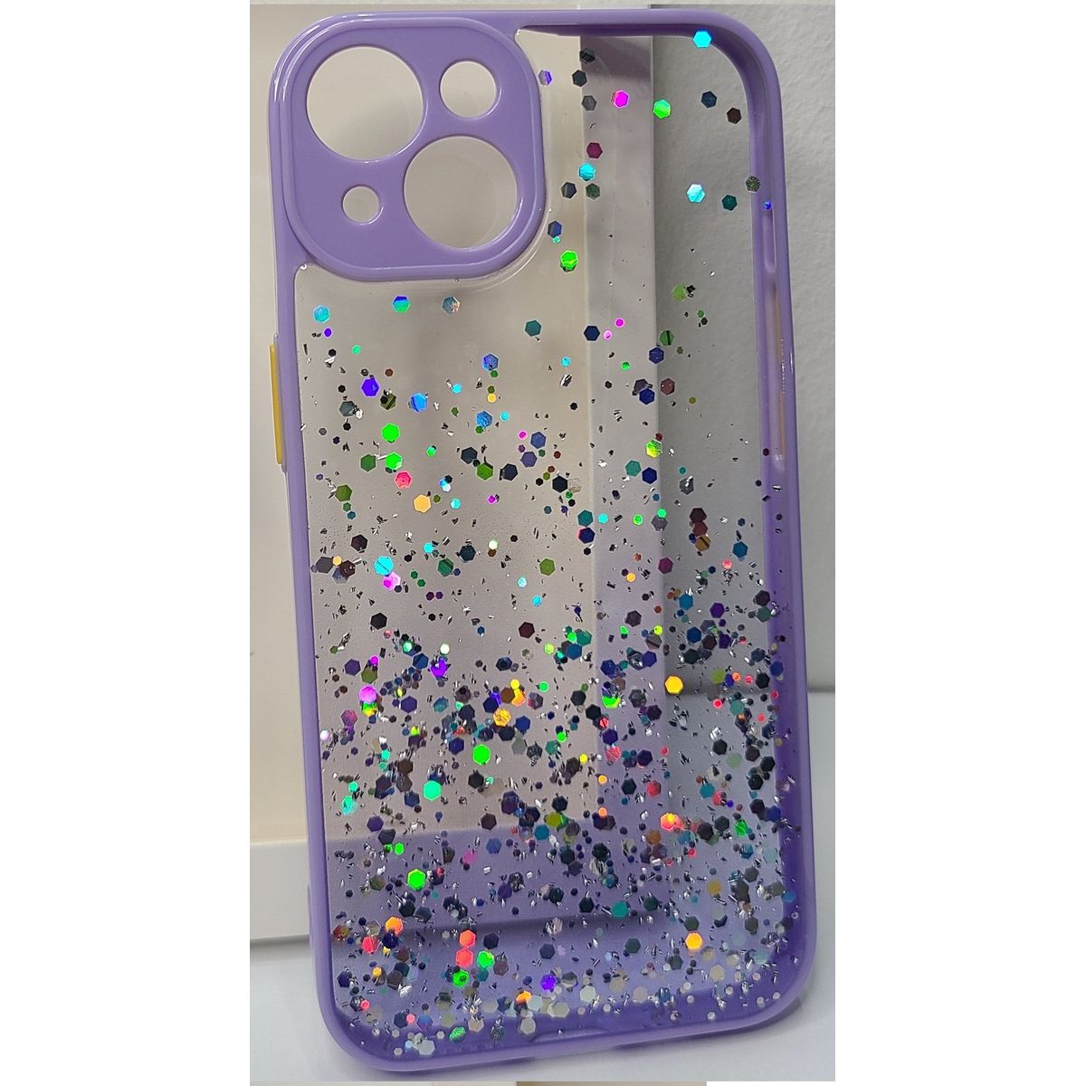 GENERICO - Case Transparente Morado con Brillantina para Iphone 14