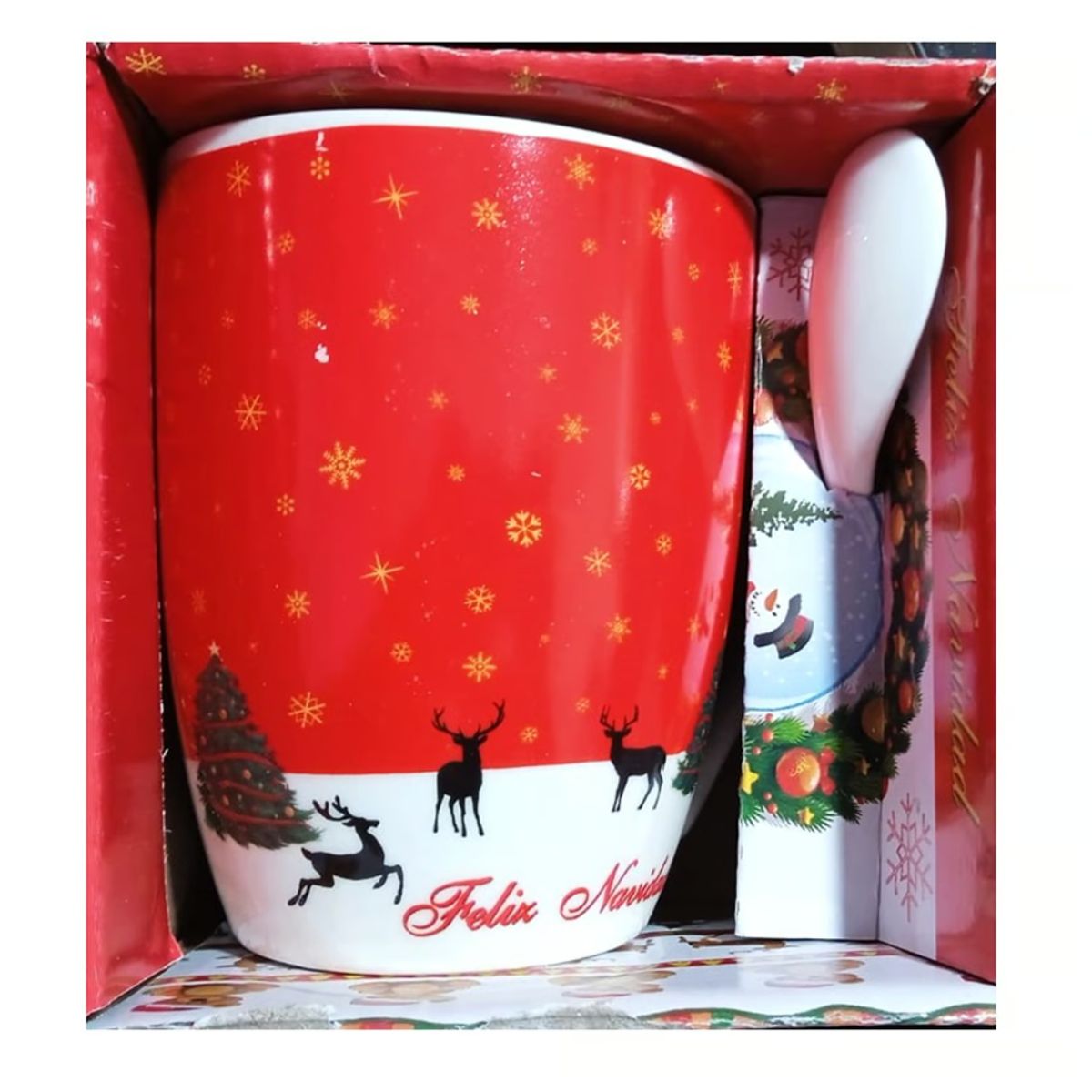GENERICO - Taza De Navidad Cerámica Con Cucharita - UNIDAD