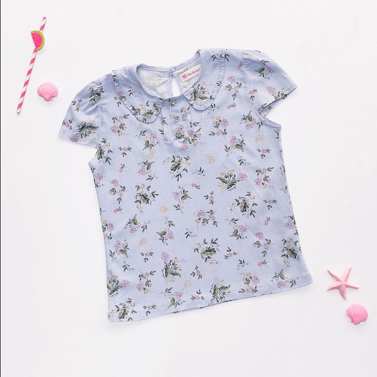 KIDS MASHMELO - Blusa para Niña Floreada con Cuello Bb - Kids Mahmelo