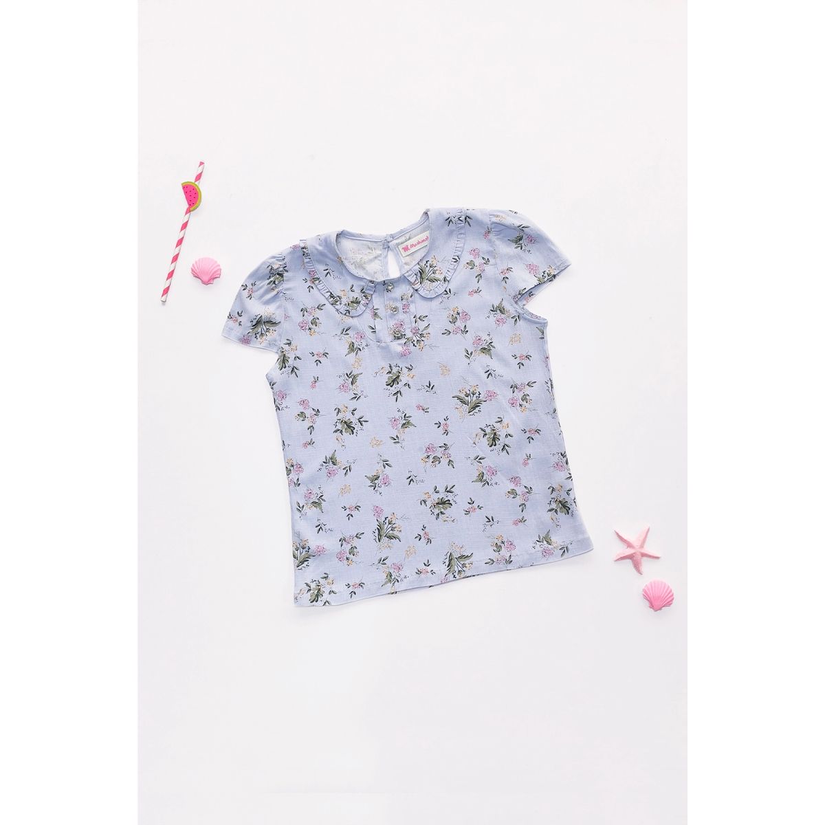 KIDS MASHMELO - Blusa para Niña Floreada con Cuello Bb - Kids Mahmelo