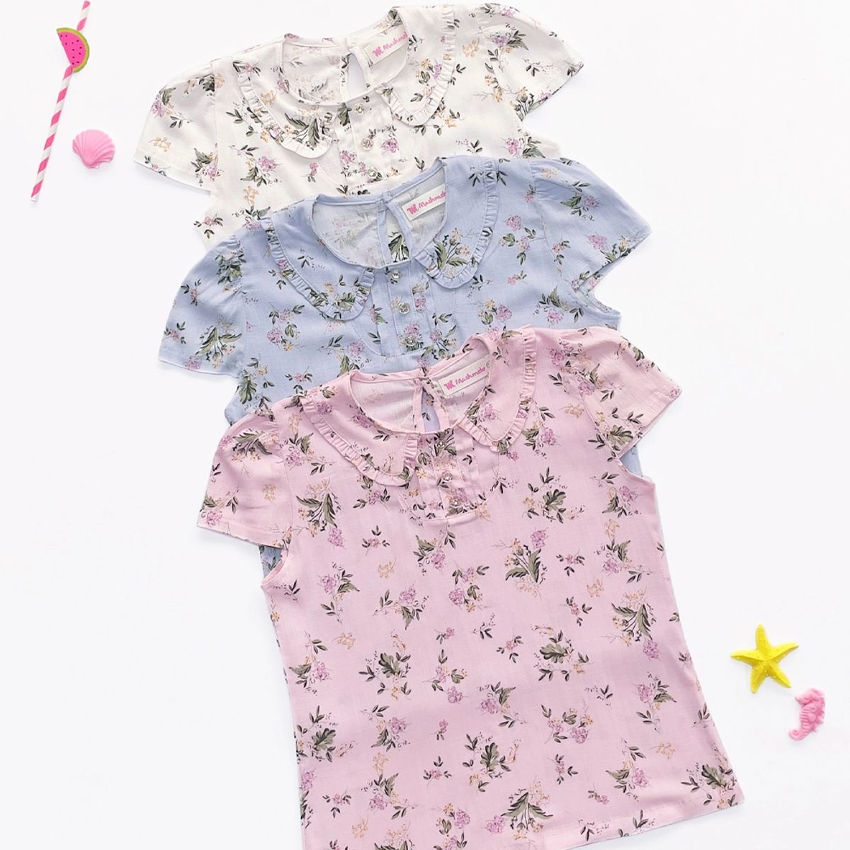 KIDS MASHMELO - Blusa para Niña Floreada con Cuello Bb - Kids Mahmelo