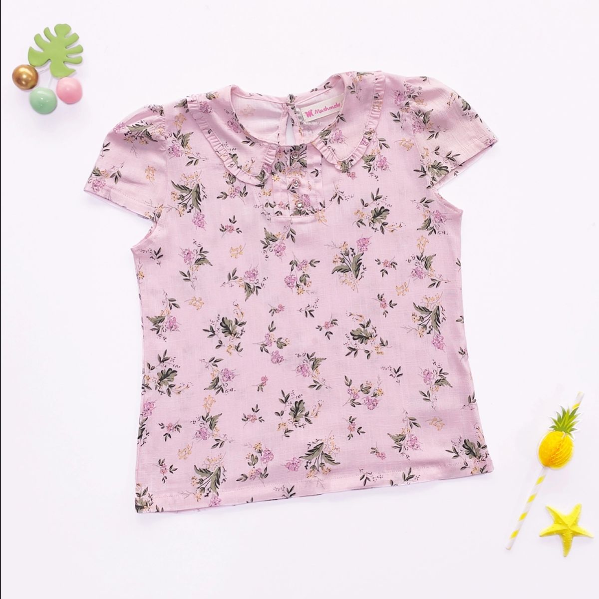 KIDS MASHMELO - Blusa para Niña Floreada con Cuello Bb - Kids Mahmelo