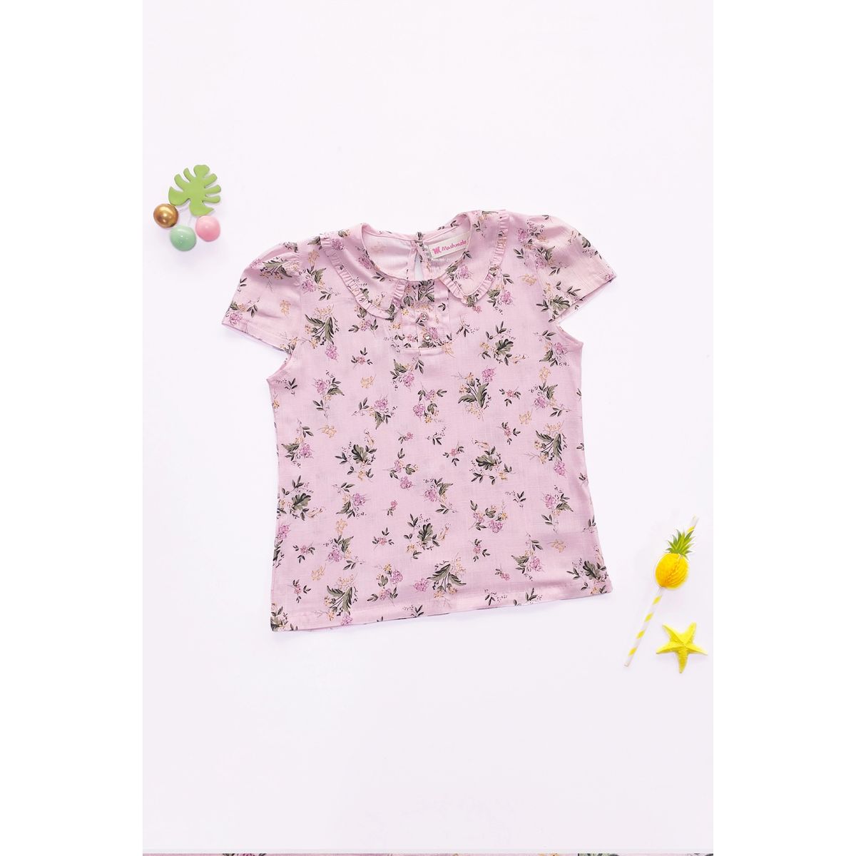 KIDS MASHMELO - Blusa para Niña Floreada con Cuello Bb - Kids Mahmelo