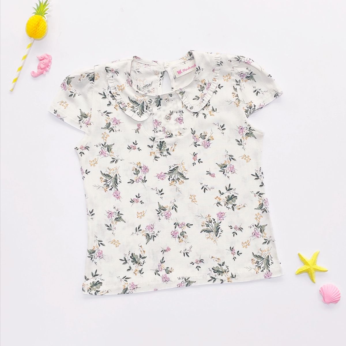 KIDS MASHMELO - Blusa para Niña Floreada con Cuello Bb - Kids Mahmelo