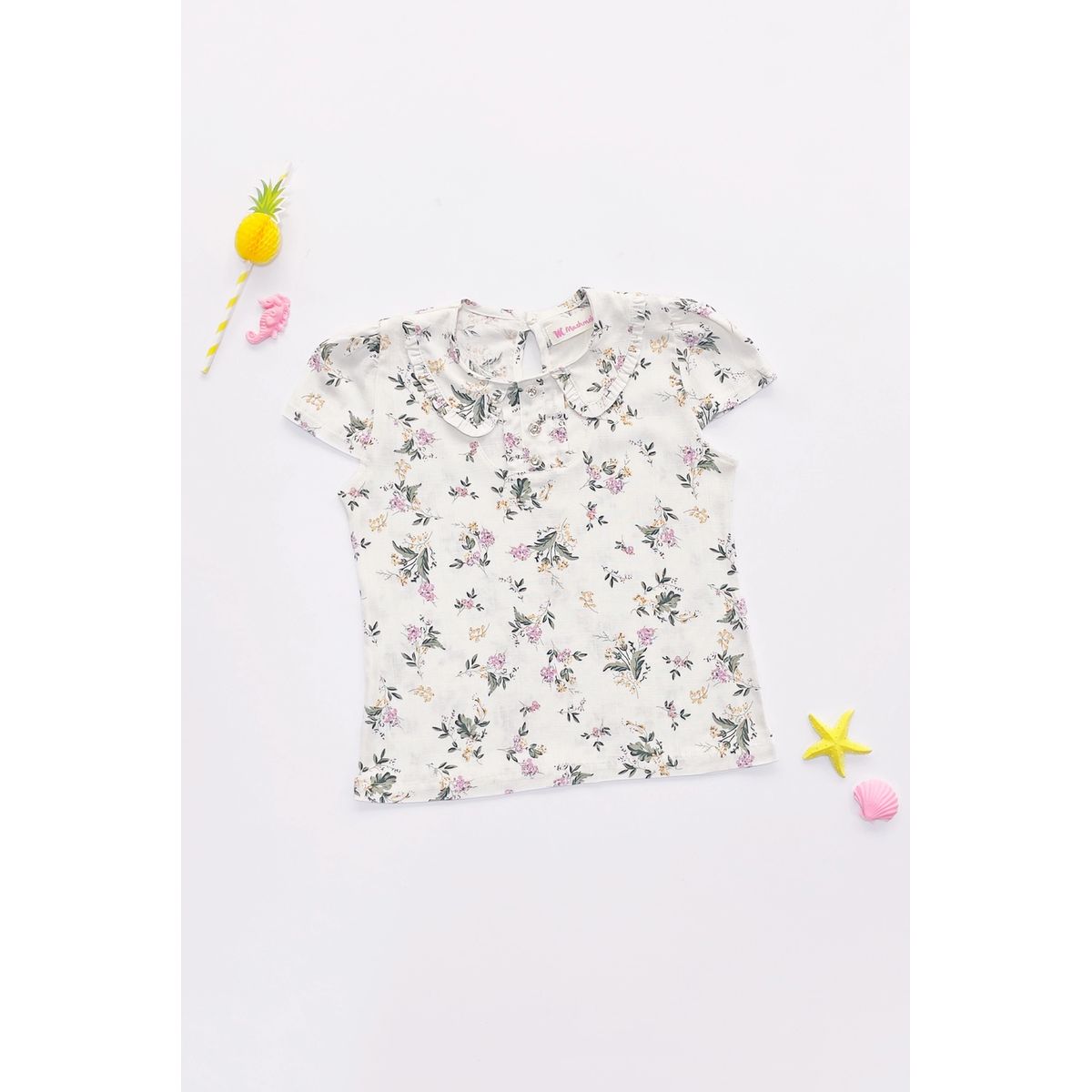 KIDS MASHMELO - Blusa para Niña Floreada con Cuello Bb - Kids Mahmelo