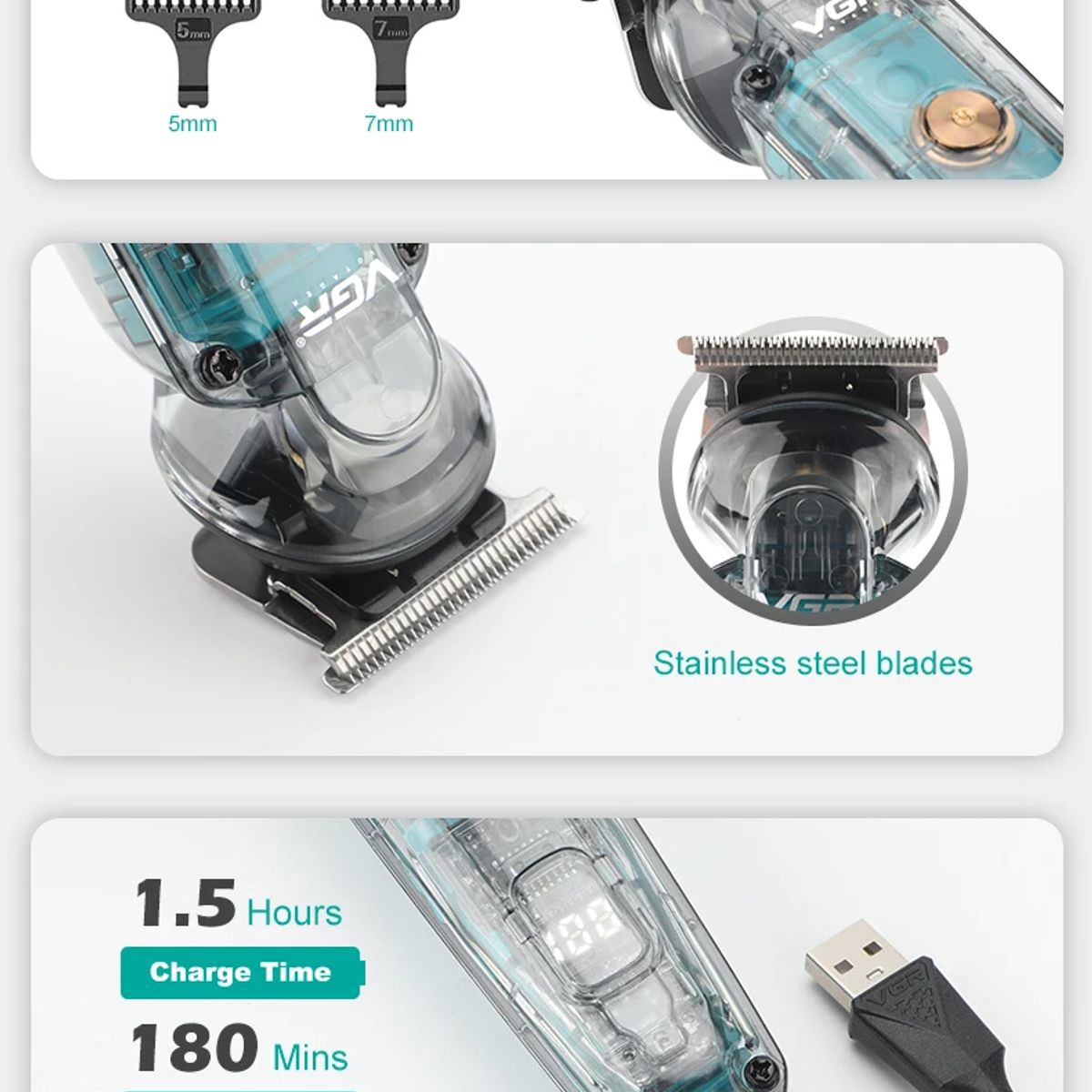 GENERICO - Máquina Patillera Pelo Nariz 2en1 Vgr V-949 Argentina Ipx6 Color Azul