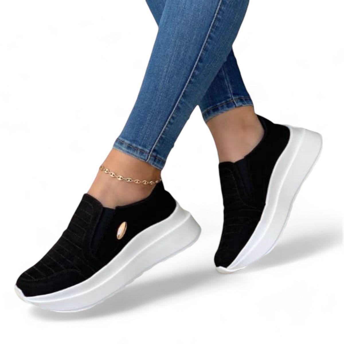 GENERICO - mocasin mujer casual quero plataforma 4 color negro