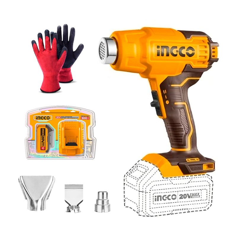 INGCO TOOLS - PISTOLA DE CALOR INALÁMBRICA 20V INGCO + 1 BAT 4AH CARGADOR - COMBO