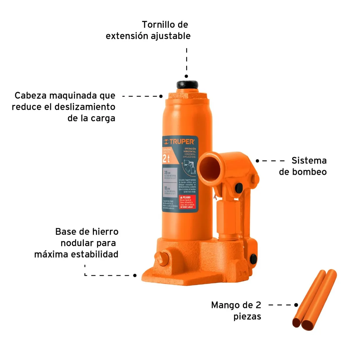 TRUPER - kit Gata  2Ton, Triángulo de seguridad, Llave de ruedas 14"