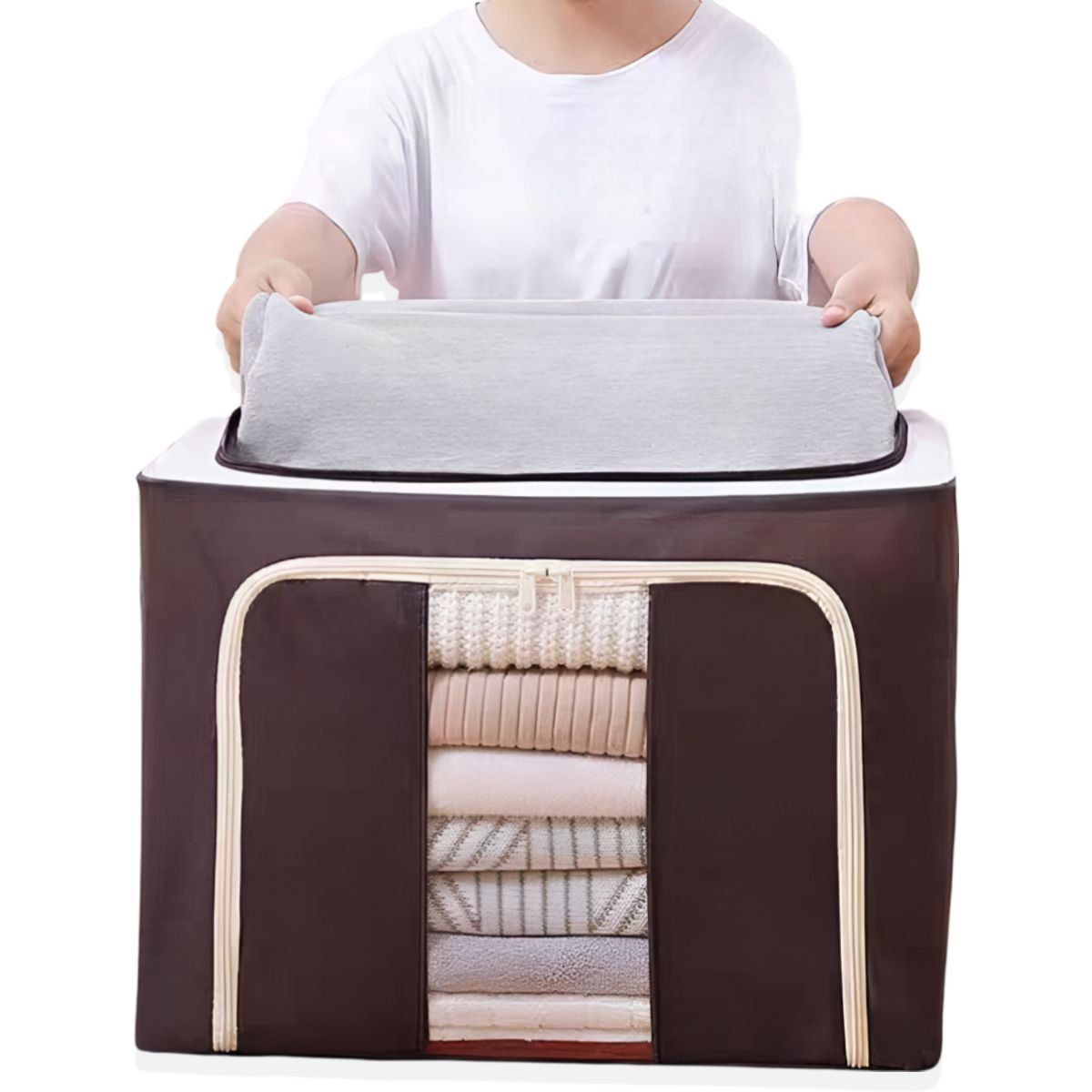 ELMEJORPRECIO - Cesta Para Sabana Edredones Multiuso Plegable Marrón