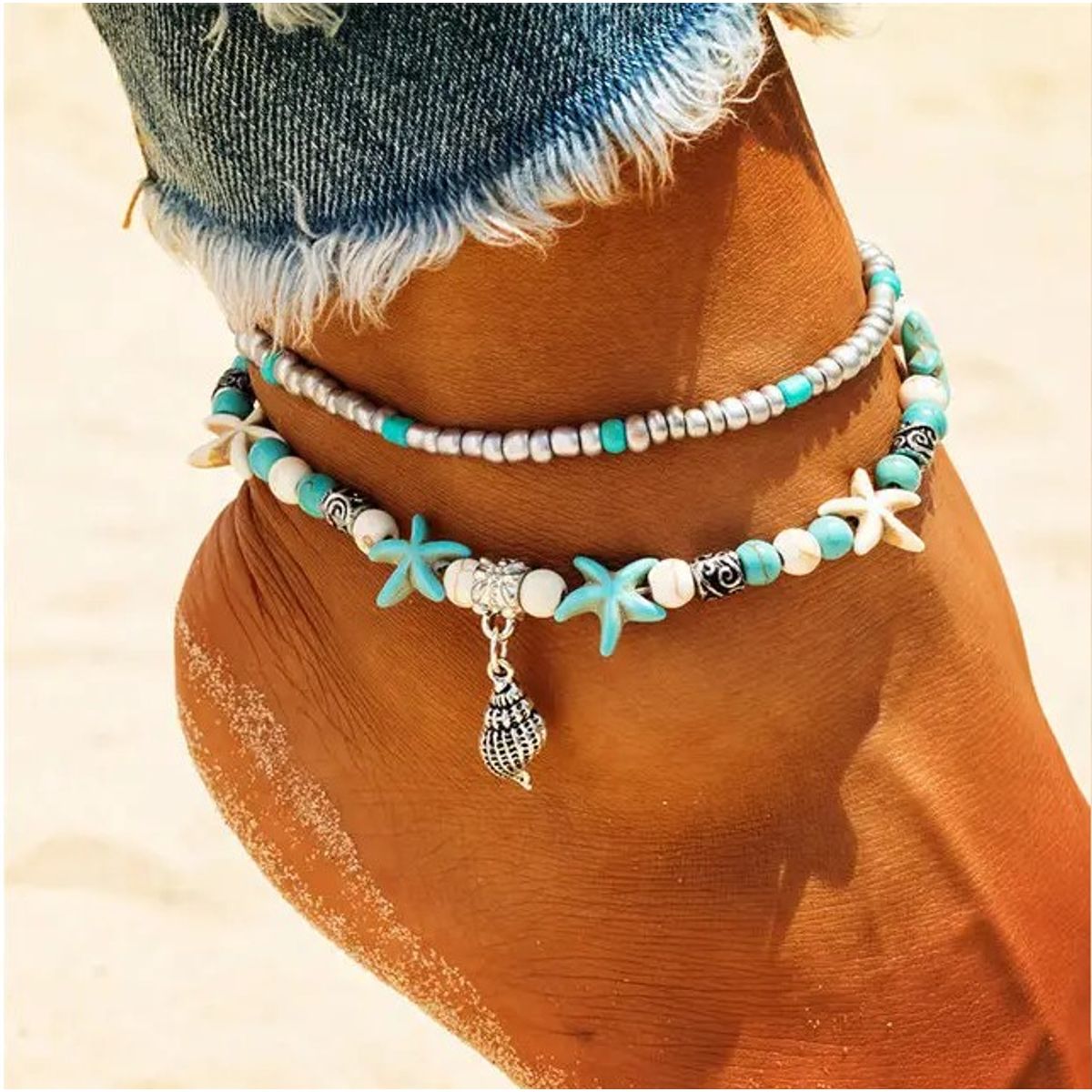 GENERICO - Pulsera Tobillera De 2 Capas - Joyería De Verano