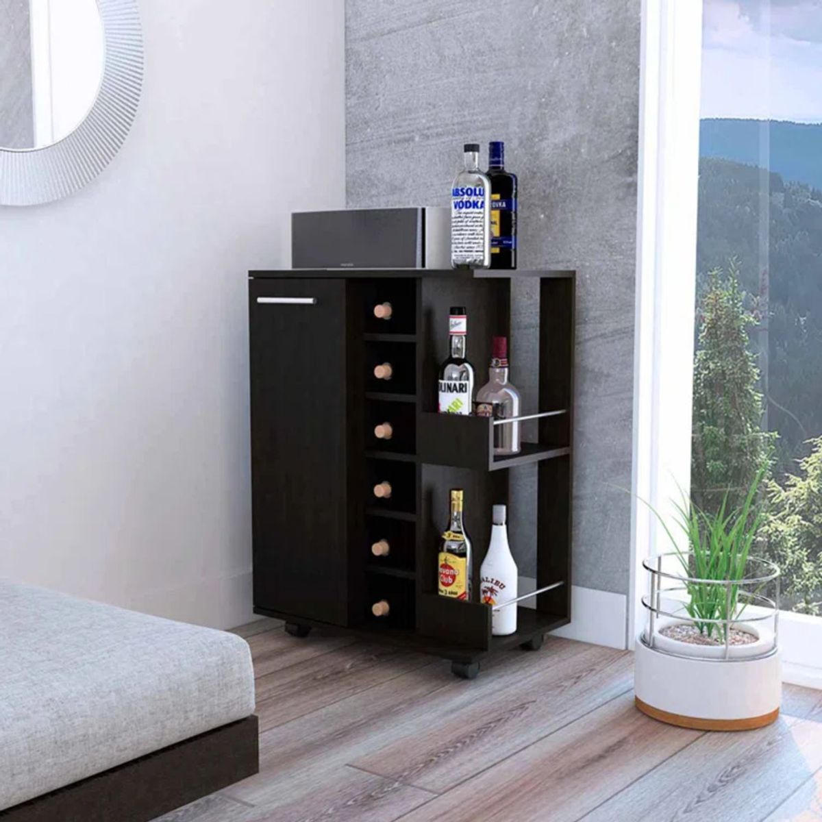 GENERICO - Mini Bar Moderno Basil Negro R&R Muebles