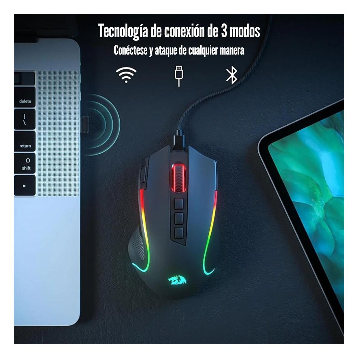 REDRAGON - Redragon - Mouse Invader M719 RGB 10000 DPI - Negro