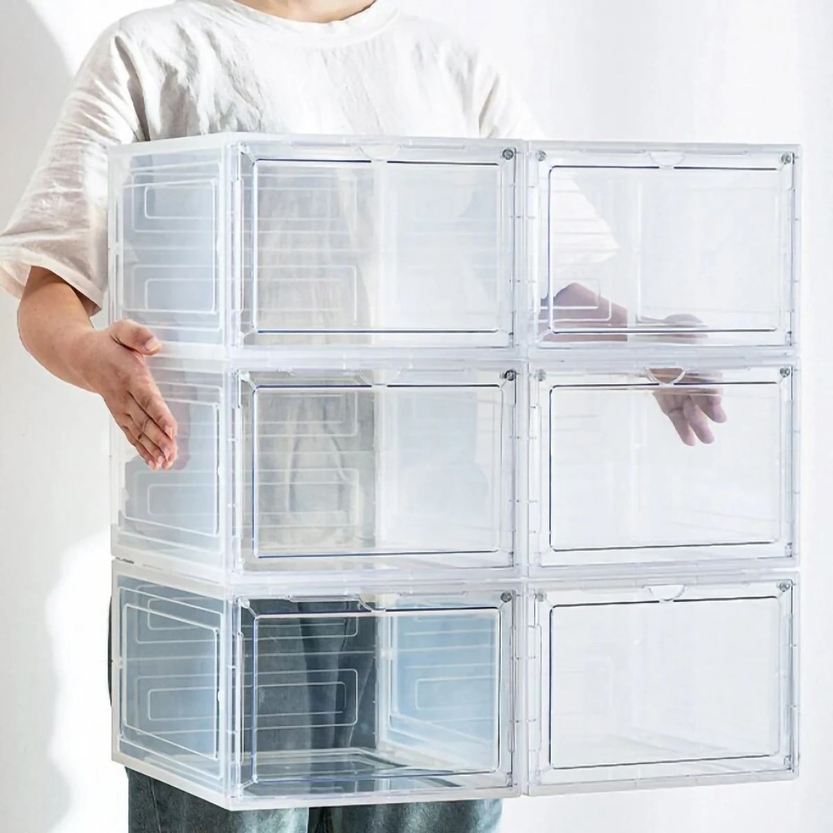 GENERICO - PACK 3 CAJAS ORGANIZADORAS DE CALZADO TAPA IMANTADA FRONTAL