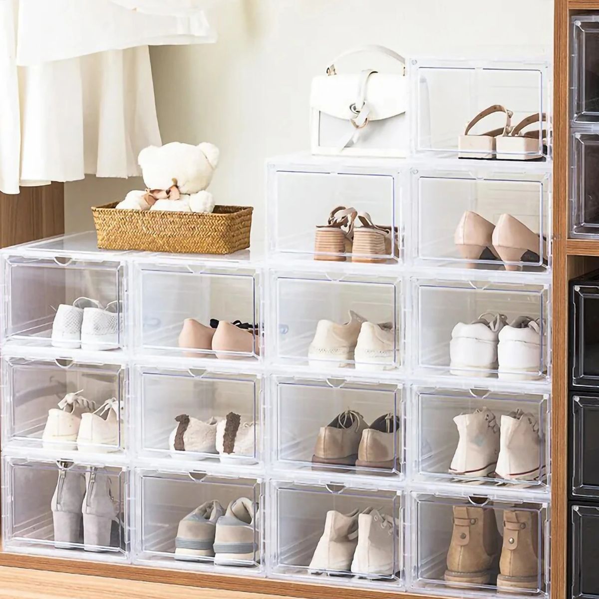 GENERICO - PACK 3 CAJAS ORGANIZADORAS DE CALZADO TAPA IMANTADA FRONTAL