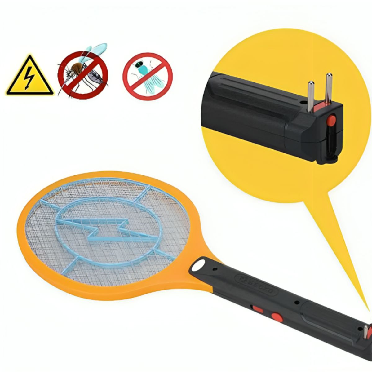 GENERICO - Matamoscas eléctrica 46cm raqueta enchufe recargable