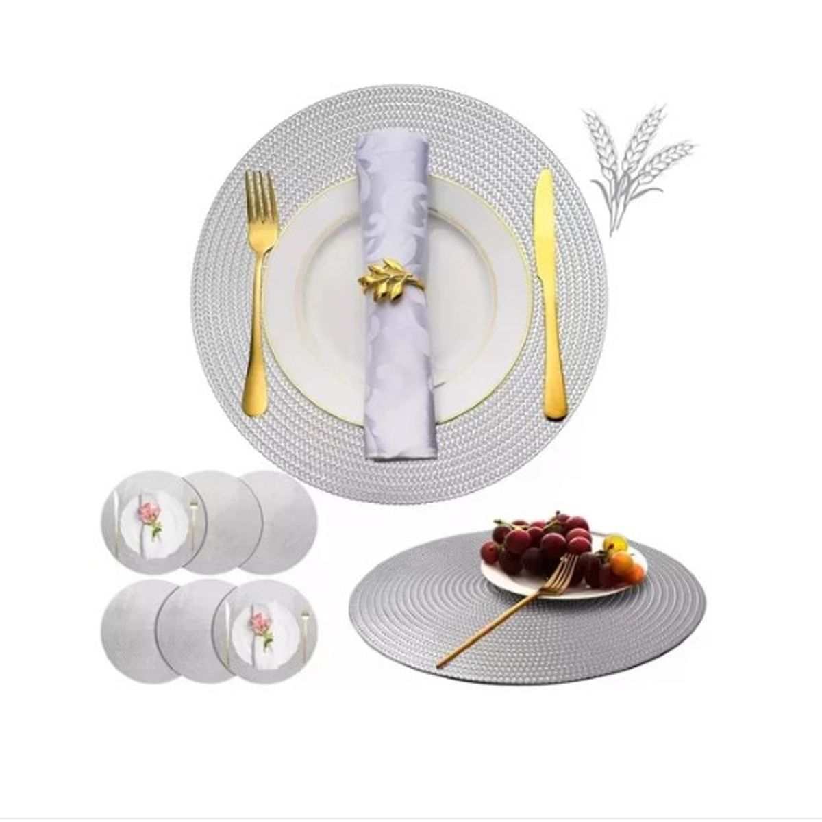 GENERICO - Set De Individuales Redondo Tapete De Mesa 38cm