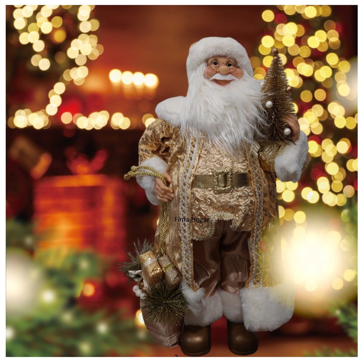 GENERICO - Papa Noel Adorno Muñeco de Navidad Musical 80 cm dorado