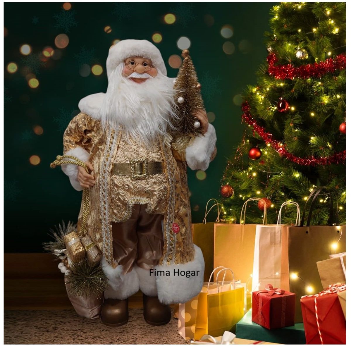 GENERICO - Papa Noel Adorno Muñeco de Navidad Musical 80 cm dorado