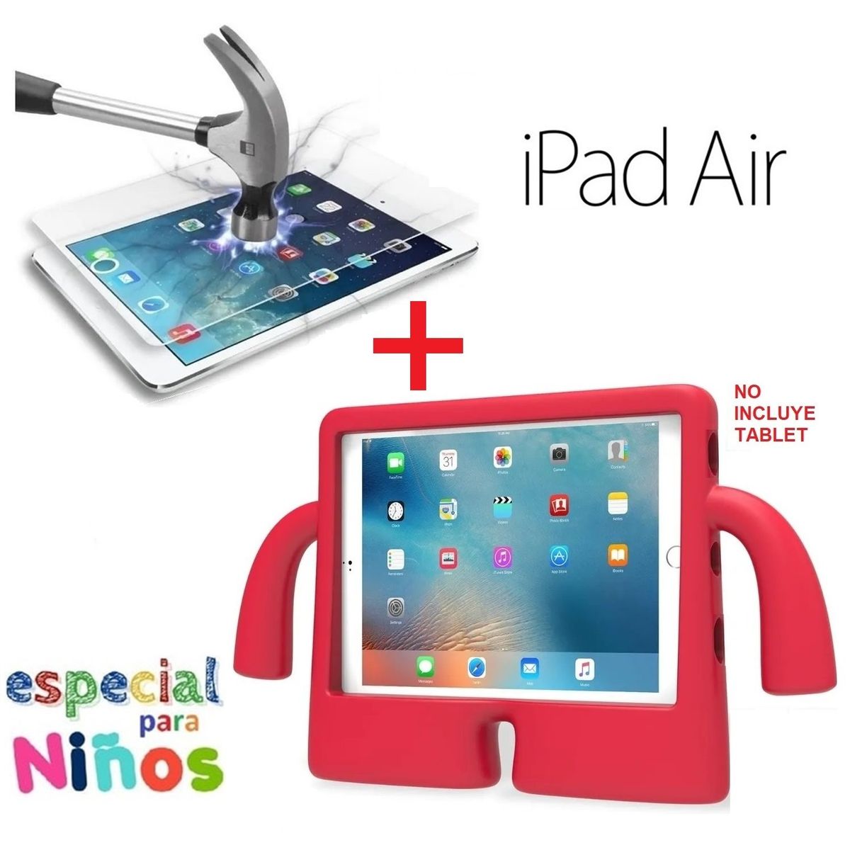 GENERICO - Funda para Niños + Mica de Vidrio para iPad Air 1 / Air 2 Anti Golpes