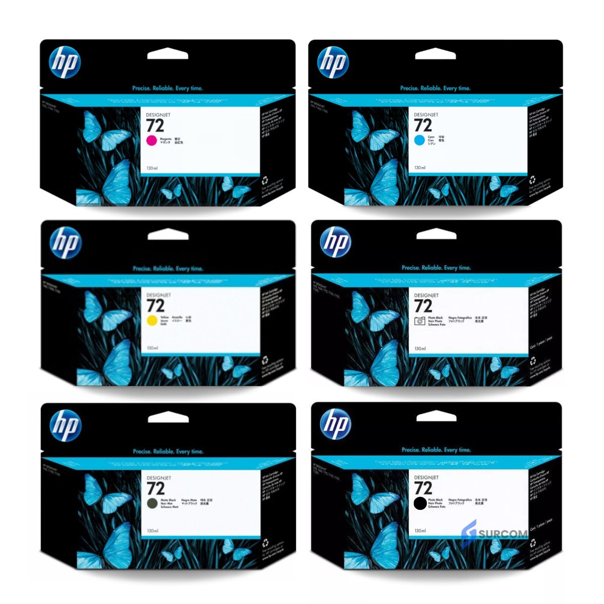 HP - Kit Tinta HP 72 130ml Cyan Magenta Amarillo Gray mate black Foto black