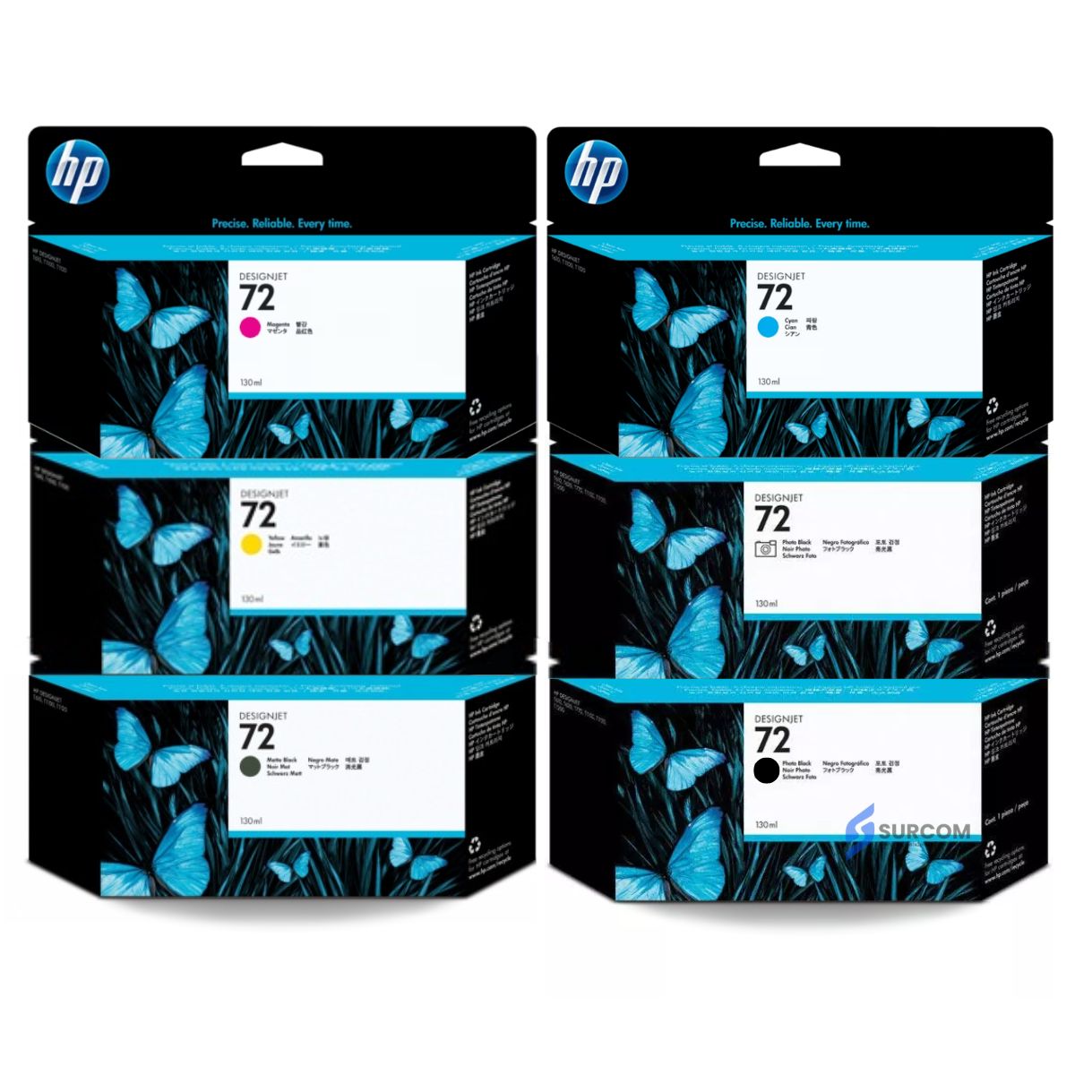 HP - Kit Tinta HP 72 130ml Cyan Magenta Amarillo Gray mate black Foto black