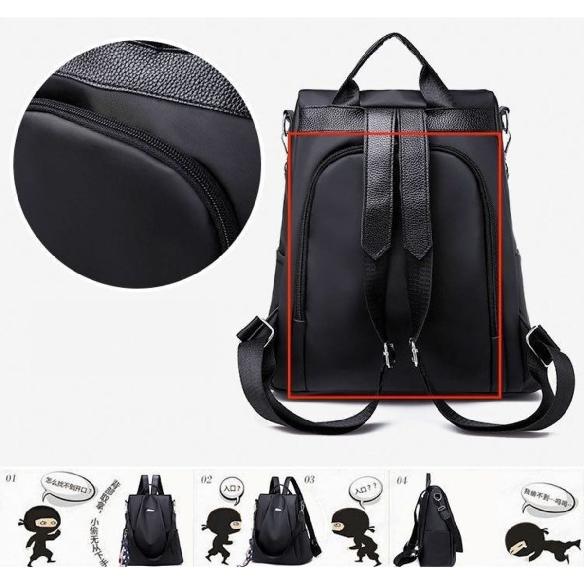 GENERICO - Mochila Bolso Multifuncional Mujer Antirrobo Moda Cartera Bolso Negro