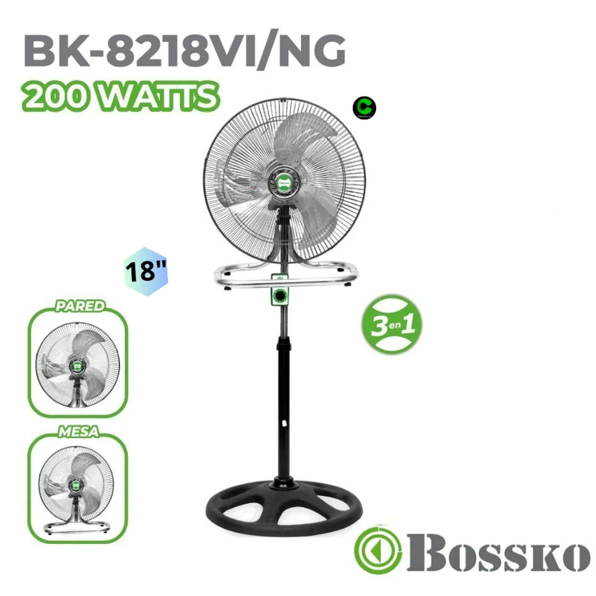 BOSKO - VENTILADOR Bossko 3 EN 1 BK-8218VI NG / NEGRO