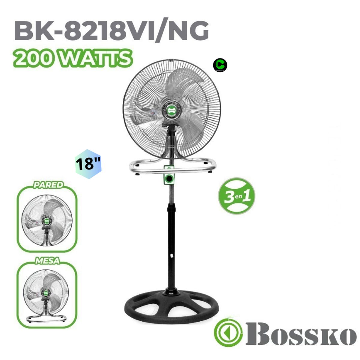 BOSKO - VENTILADOR Bossko 3 EN 1 BK-8218VI NG / NEGRO