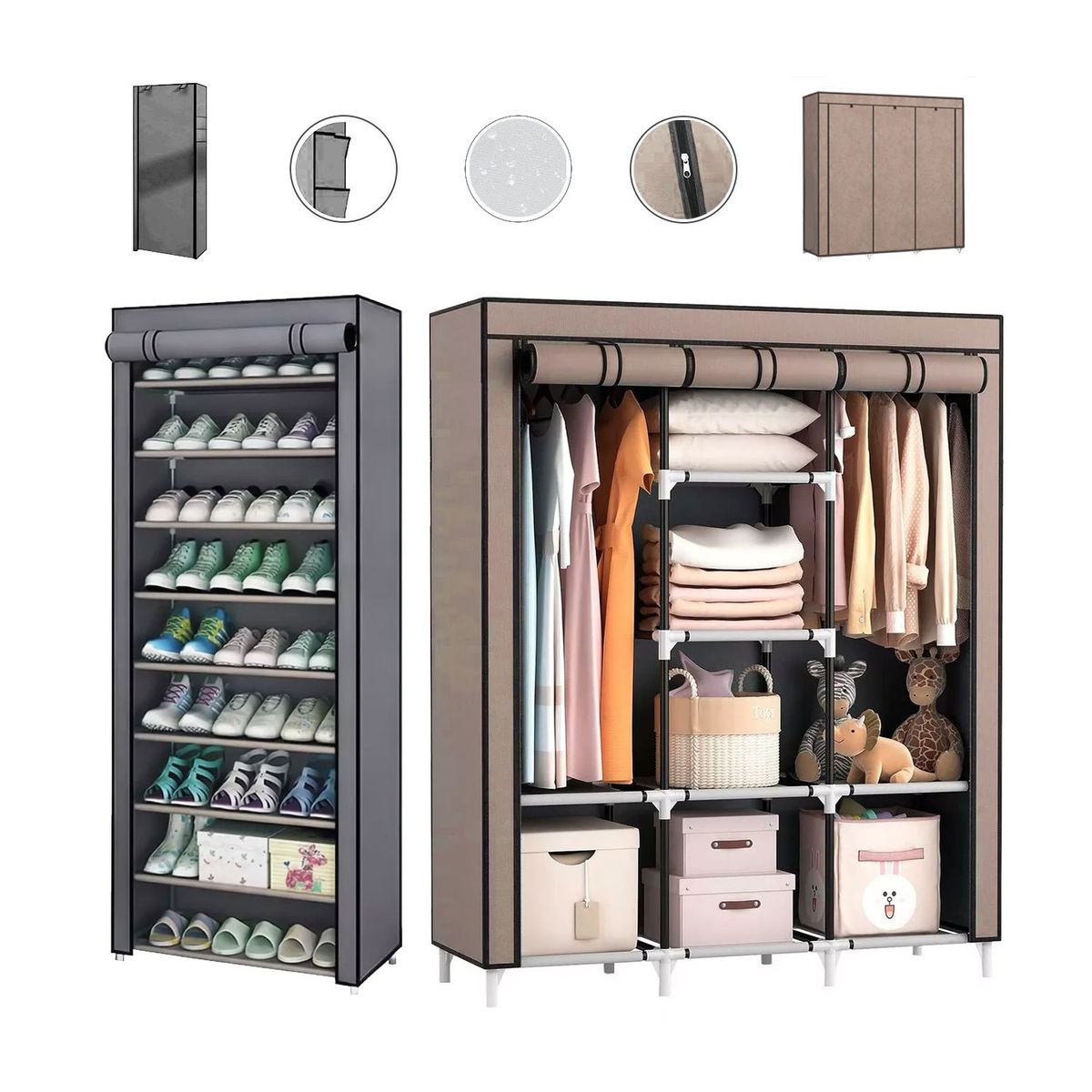 GENERICO - ZAPATERA 9 NIVELES 27 PARES + ROPERO ARMABLE 3 PIEZAS