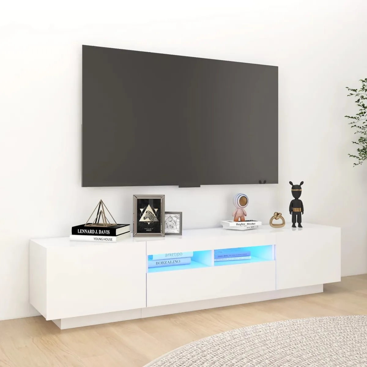 TU MESITA - Mueble de TV Jack con luces LED color Blanco TU MESITA 3 puertas